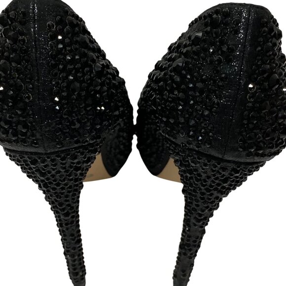 Black Rhinestone Peep-Toe Stiletto Heels Womens Size 7 By Foot Pedals - Picture 5 of 8